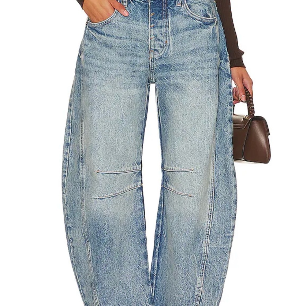 Free people mid rise barrel jeans ultra light beam